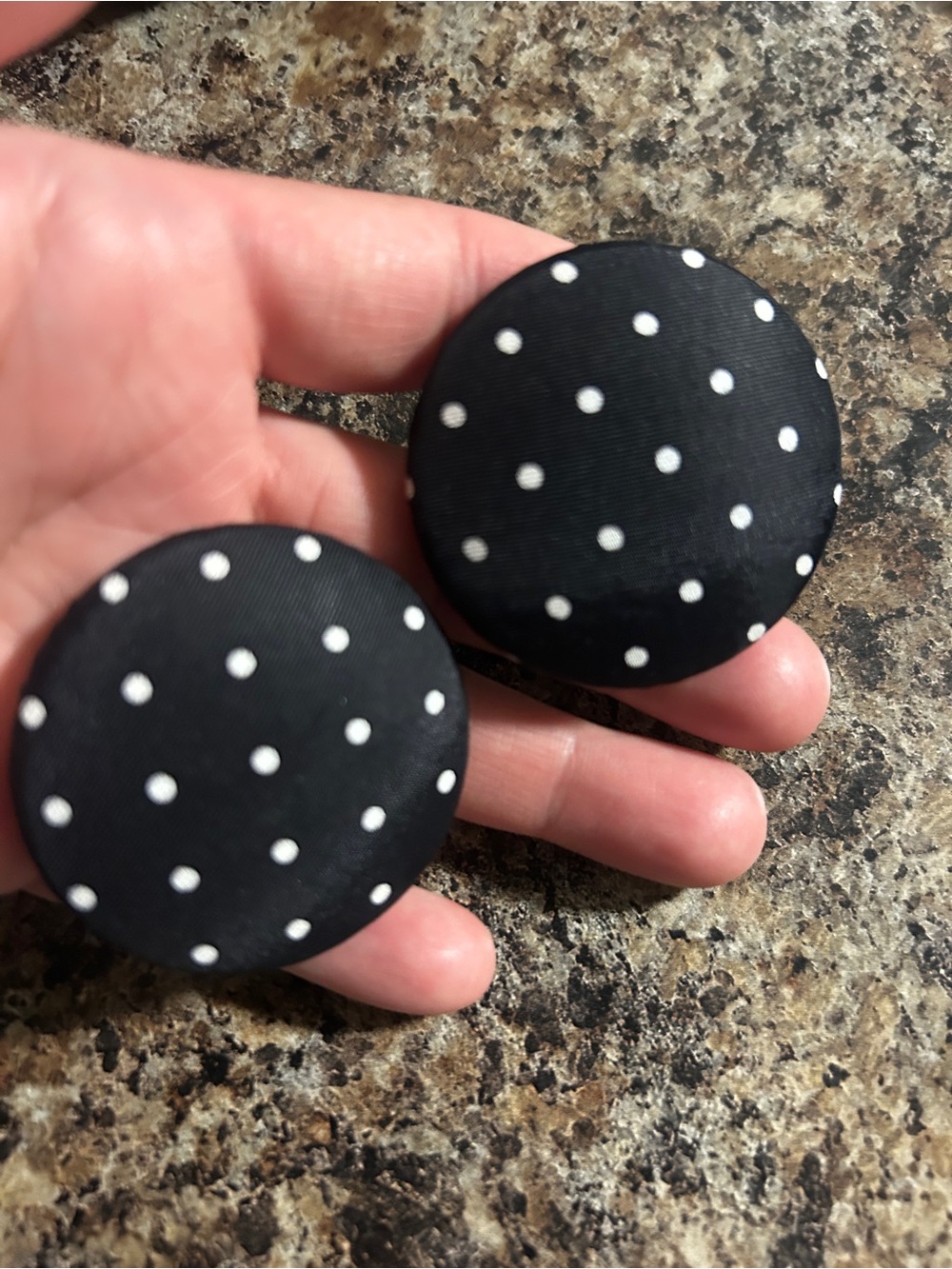 Black Polka Dot Fabric Button Earrings